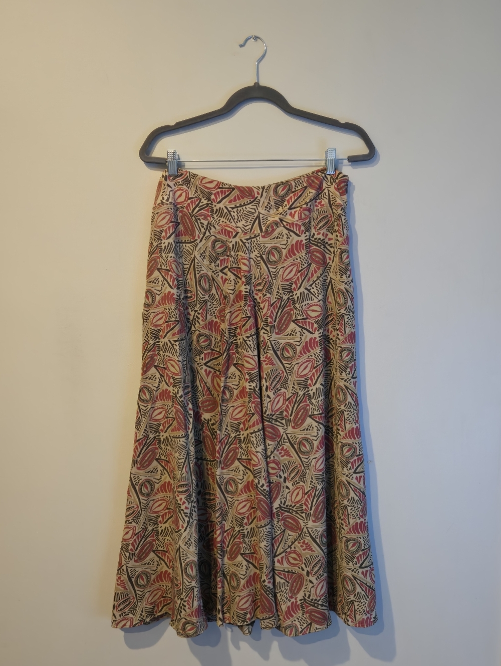 Vintage Jones New York Silk A Line Midi Skirt Size 12 Artsy Boho Print